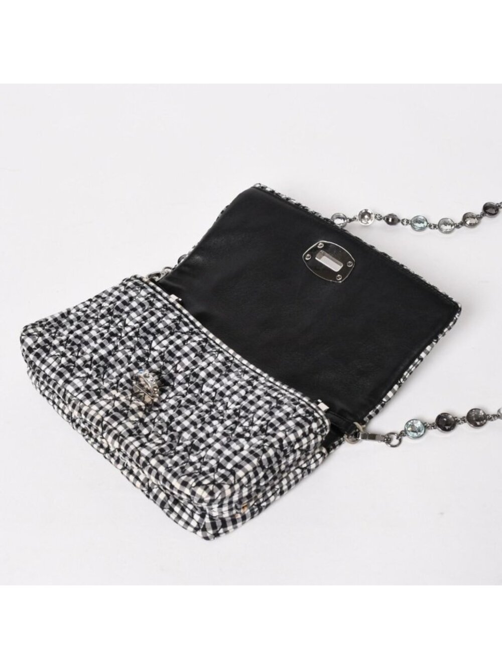 Miu Miu Matelasse Bijou Chain Shoulder Bag Gingham Check Rhinestone - Picture 16 of 16